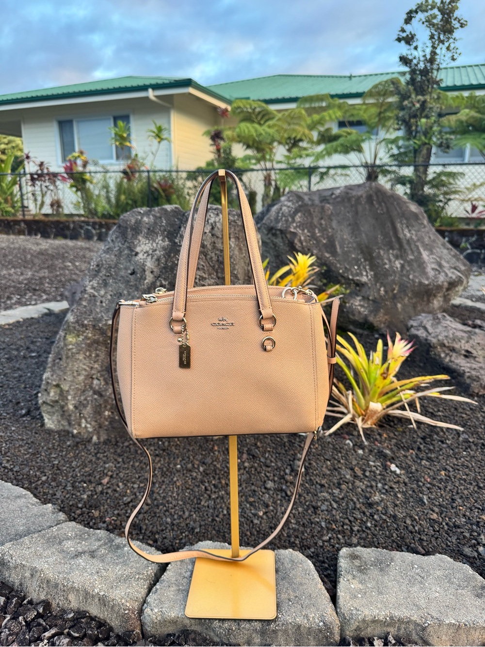 Coach Crossgrain Leather Satchel Crossbody Bag Blush Beige